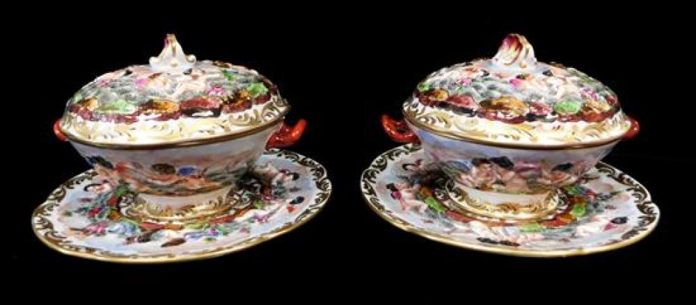 PAIR OF CAPODIMONTE SMALL TUREENS WITH