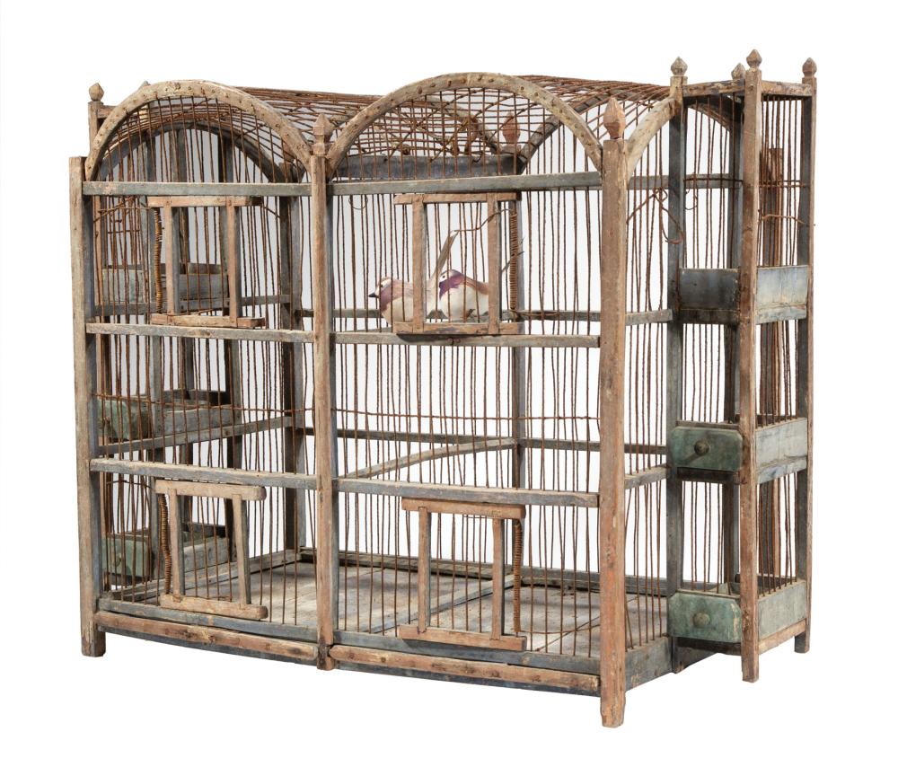 PAINTED WOOD BIRD CAGEAntique Painted 31bbce