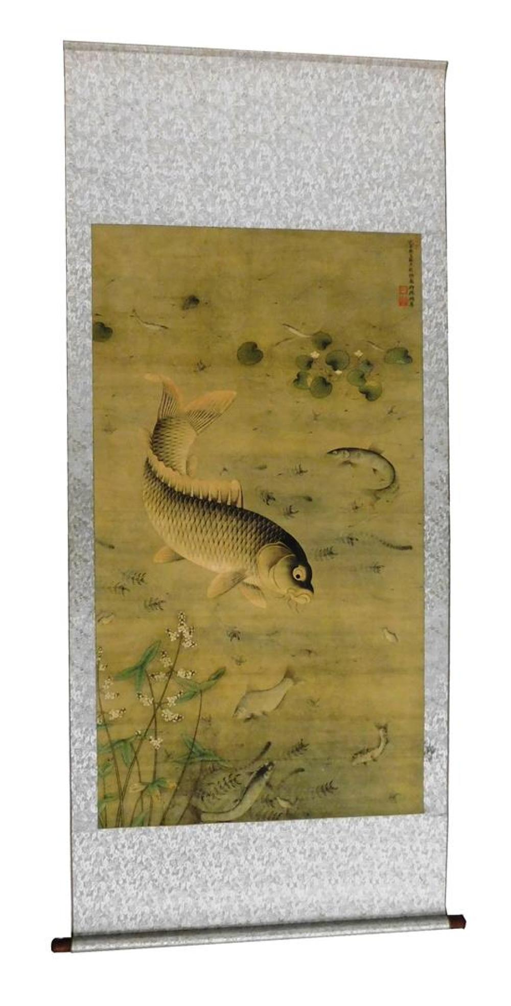 ASIAN CHINESE SCROLL WITH FISH 31bbfc