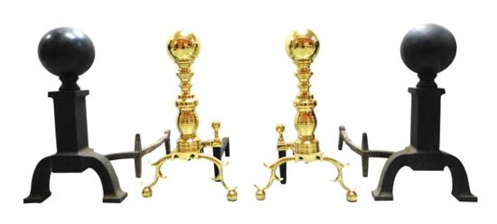 TWO PAIRS OF ANDIRONS: PAIR OF