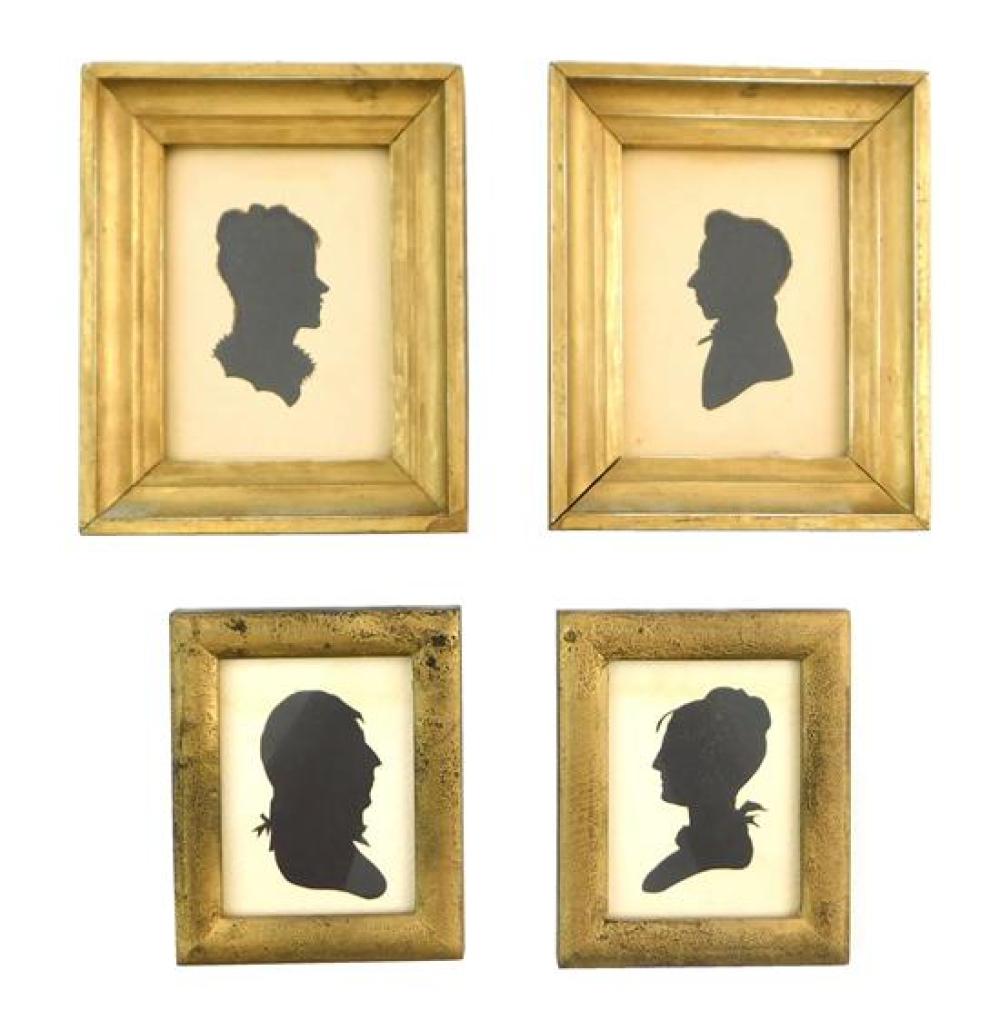 TWO PAIR SILHOUETTES IN GOLD FRAMES,