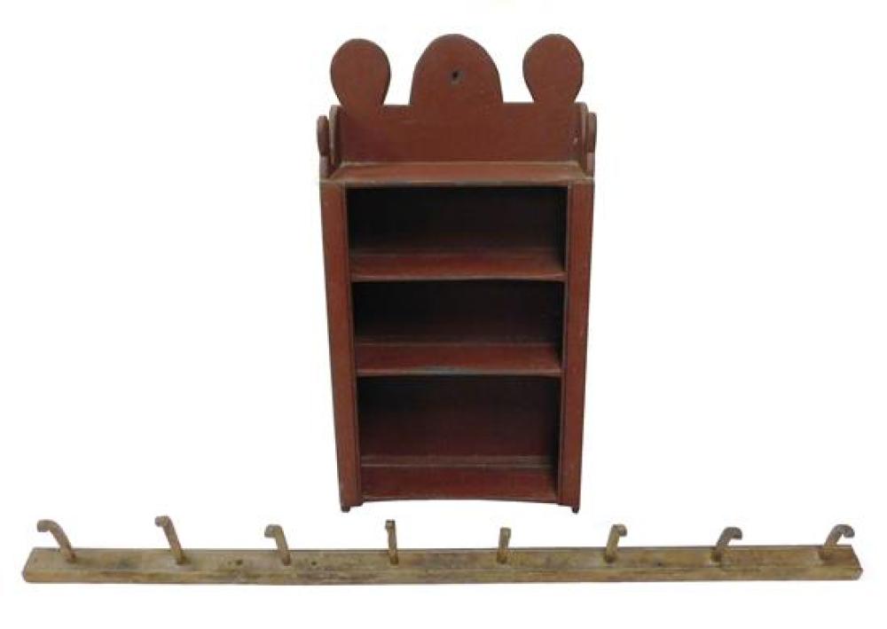 RED PAINTED WALL SHELF AND EIGHT 31bcbe