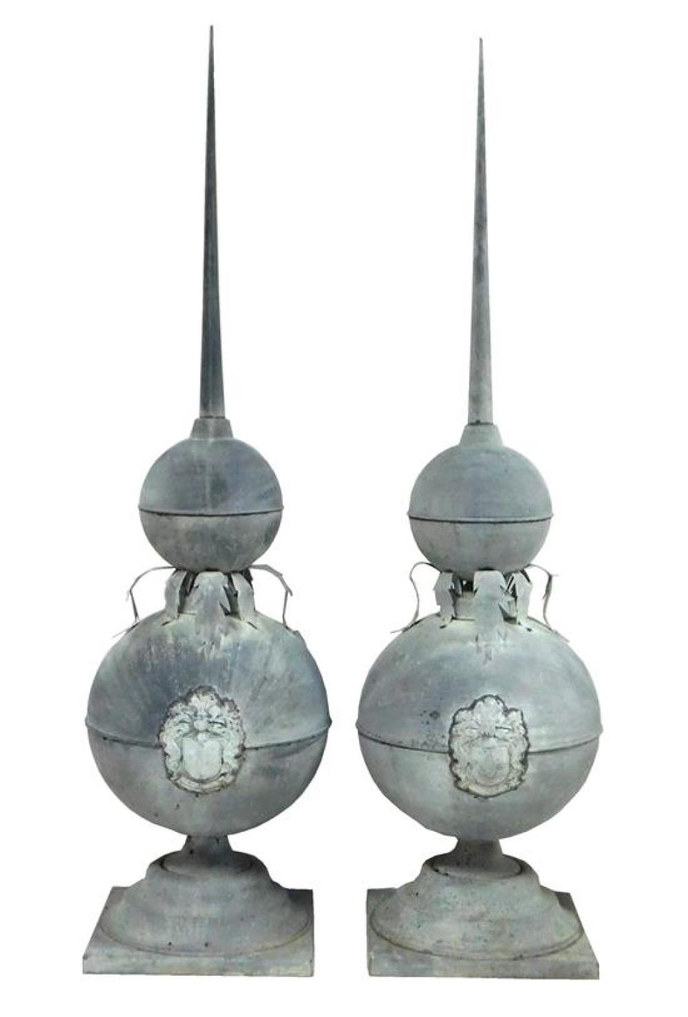 PAIR OF GALVANIZED TIN GARDEN ORNAMENTS  31bd60