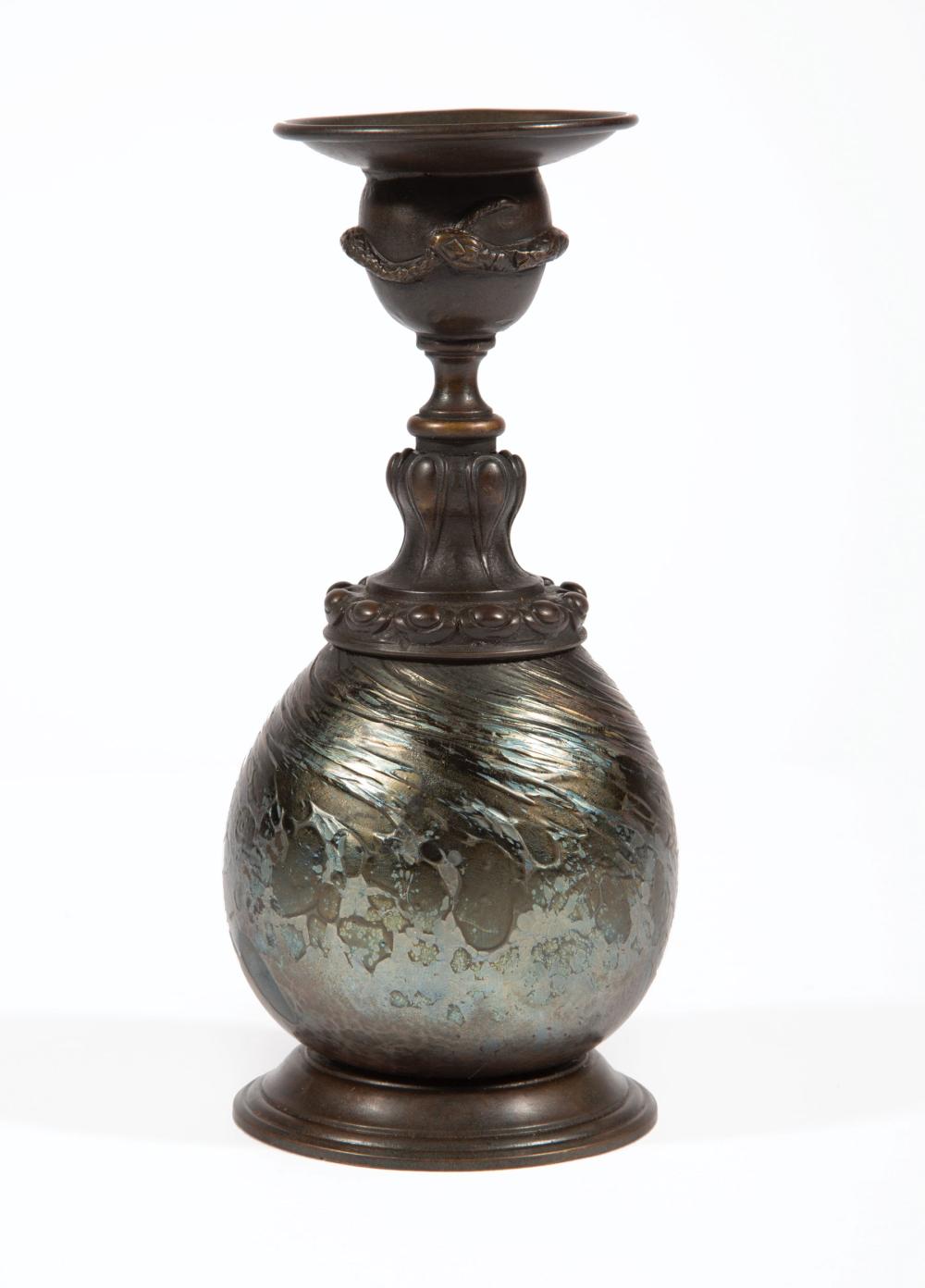 TIFFANY STUDIOS BRONZE, GLASS CANDLEHOLDERTiffany