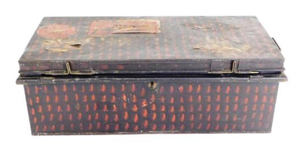 TOLE TRAVEL CHEST, 19TH C., REMNANTS