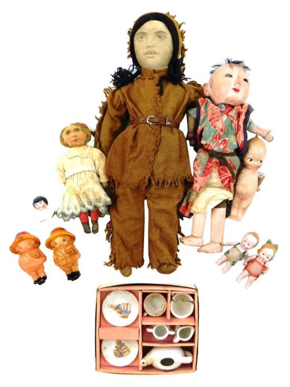 DOLLS: NINE DOLLS AND CHILD'S TEA