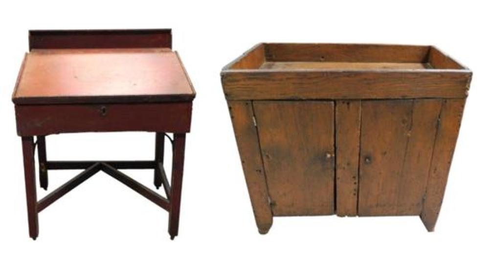 SCHOOL MASTER DESK AND A DRY SINK,