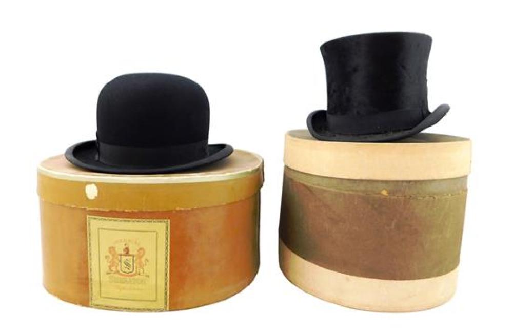 TWO VINTAGE MEN'S HATS WITH HAT