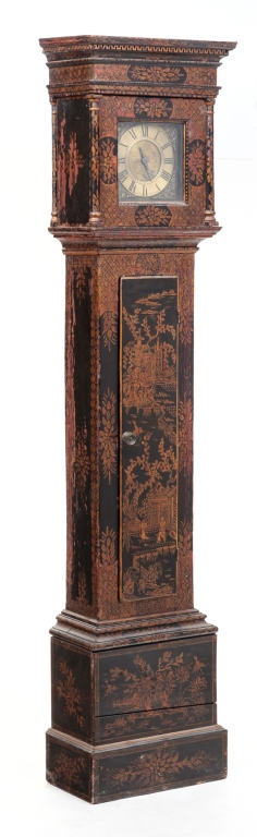 ENGLISH CHINOISERIE TALL CASE CLOCK.