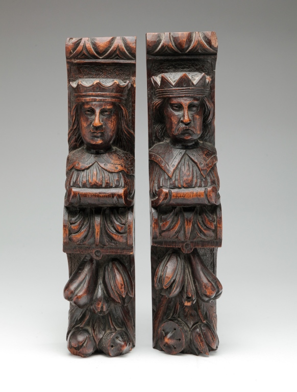 PAIR OF ENGLISH CARVED CORBELS.