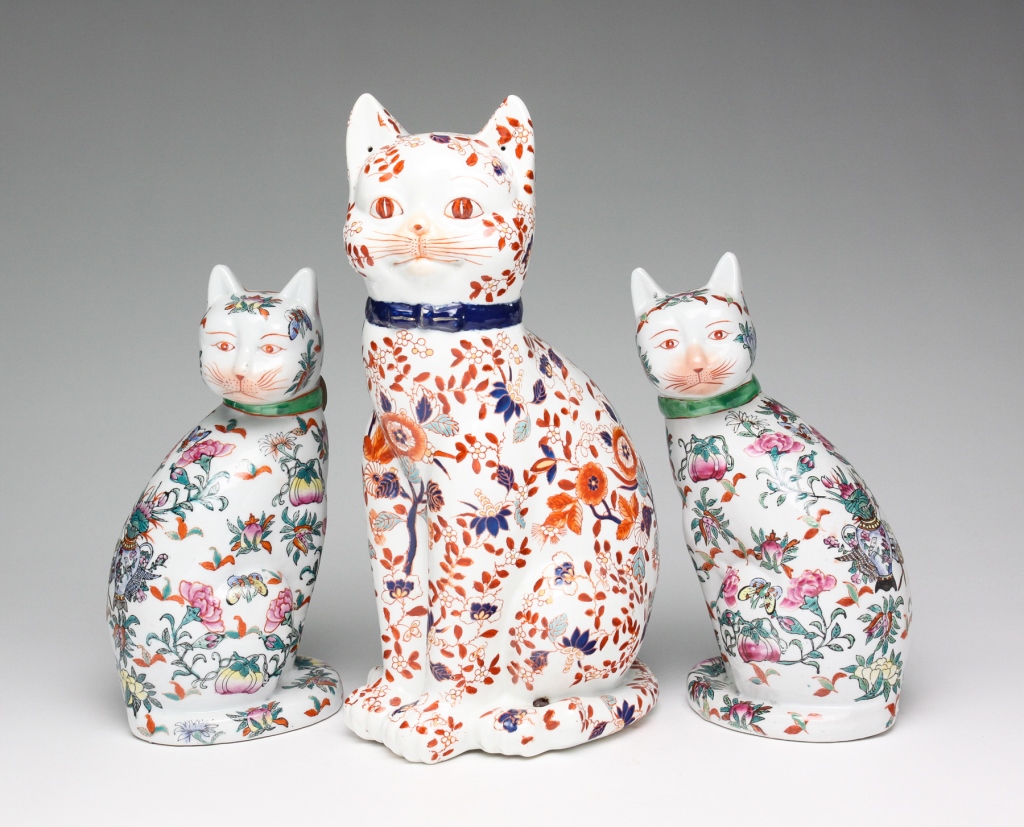 THREE CHINESE PORCELAIN CATS. Late
