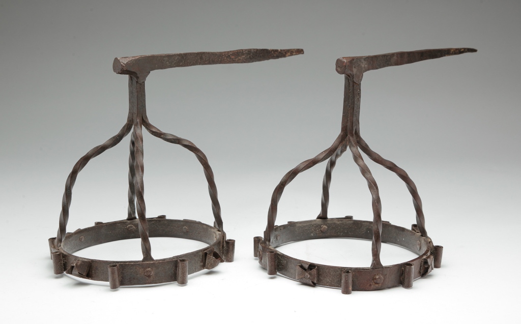 PAIR OF EUROPEAN WROUGHT IRON CRESSETS  3197d5