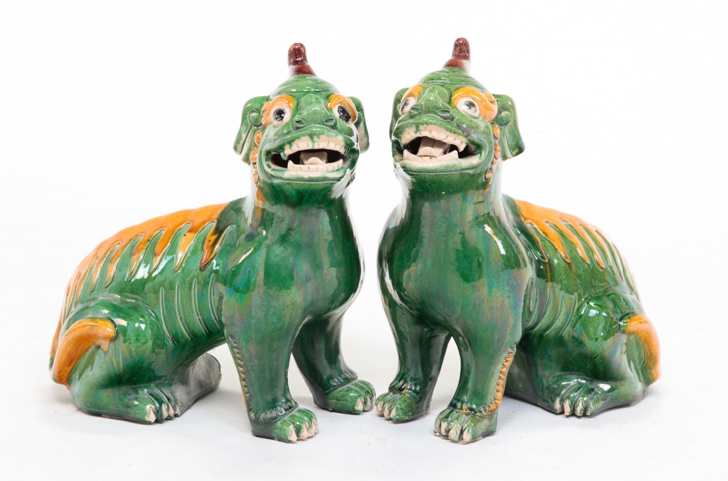 PAIR OF CHINESE TERRACOTTA MYTHICAL 3197e5