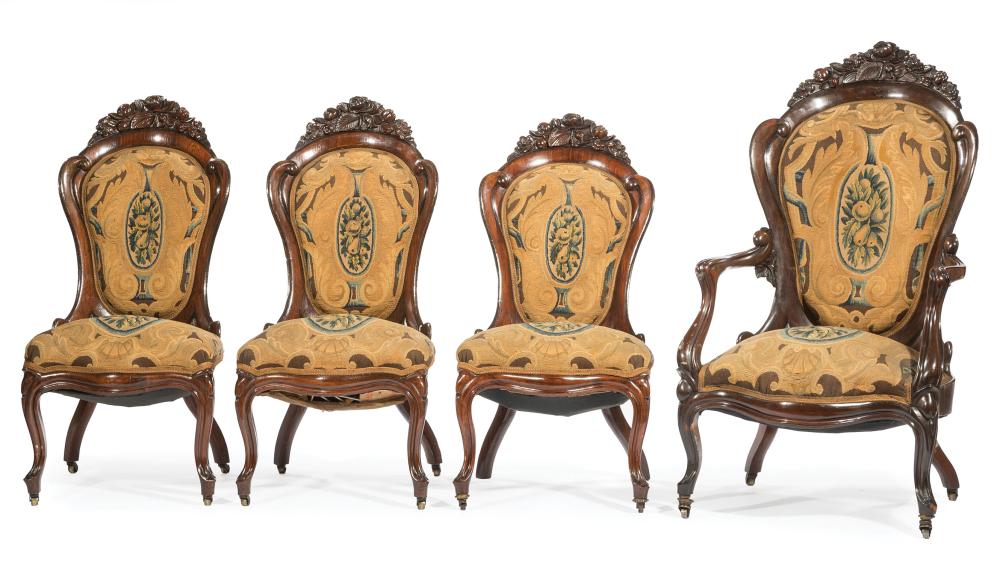 ROSEWOOD PARLOR CHAIRS, ATTR. BELTERFour