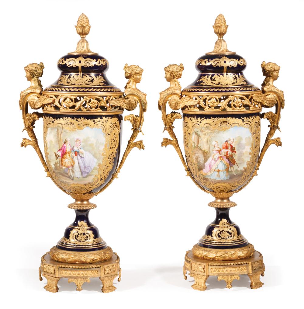 SEVRES-STYLE PORCELAIN LIDDED URNSPair