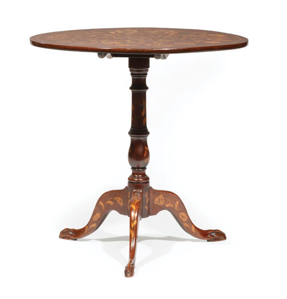 DUTCH MARQUETRY MAHOGANY TILT-TOP TABLEDutch