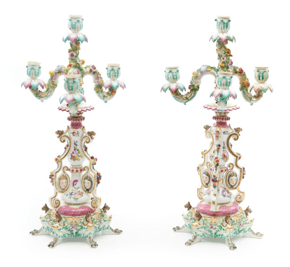 MEISSEN-STYLE PORCELAIN CANDELABRAPair