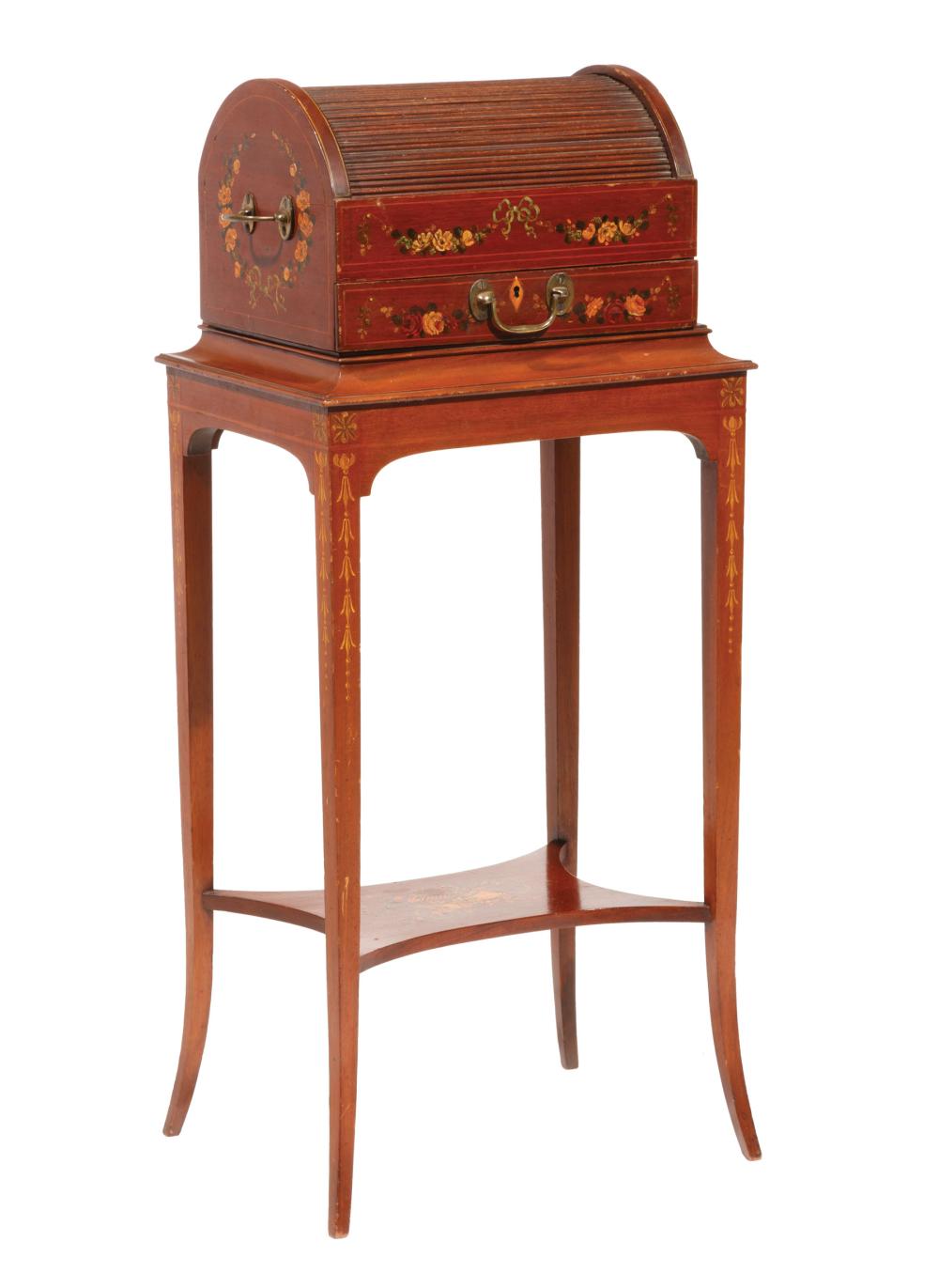 MAHOGANY TAMBOUR JEWELRY BOX ON 31992b