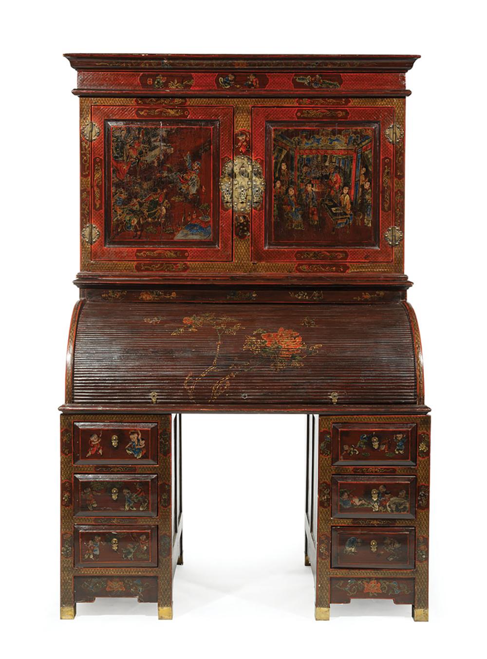 CHINESE PAINTED RED LACQUER SECRETARY 319959