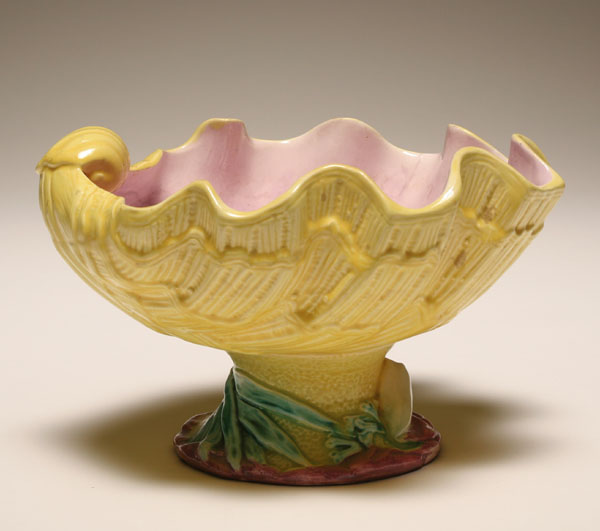Figural majolica oyster shell compote  4f5be