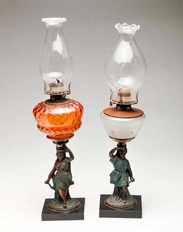 TWO AMERICAN OIL LAMPS WITH FIGURAL