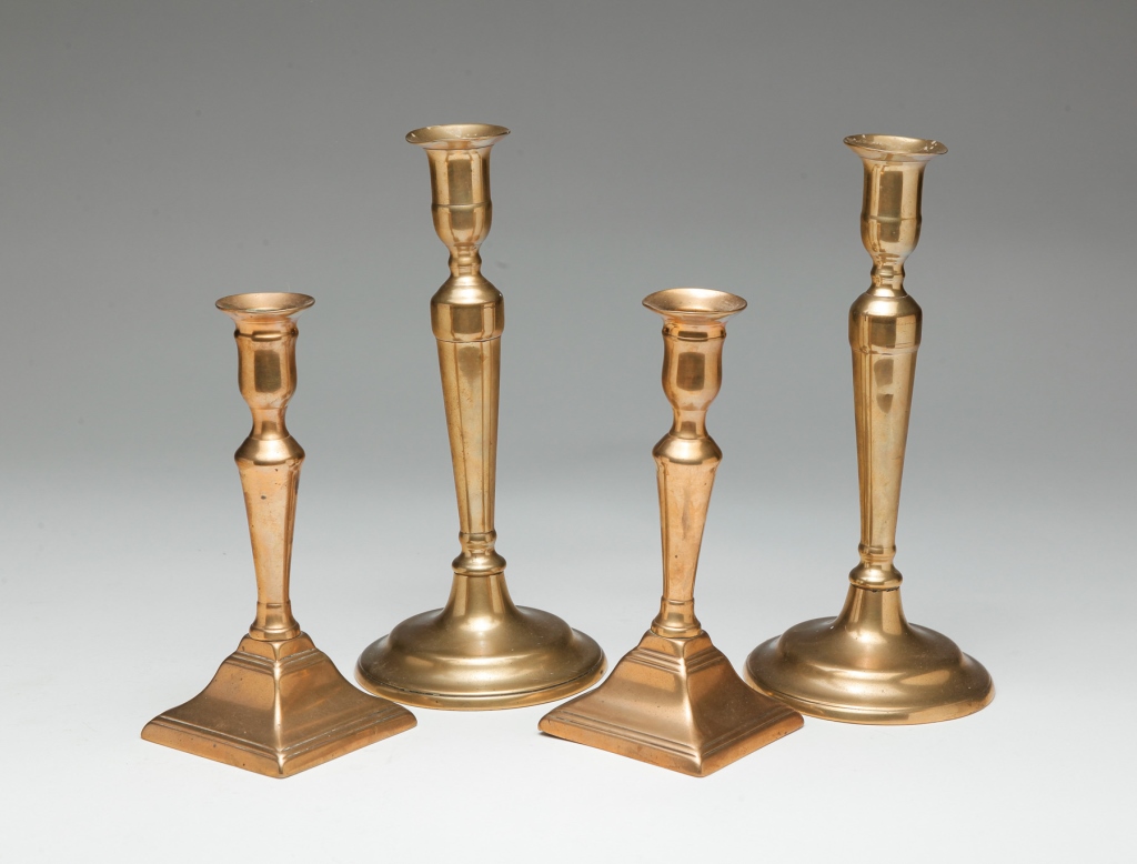 TWO PAIR OF ENGLISH BRASS CANDLESTICKS  3199ca