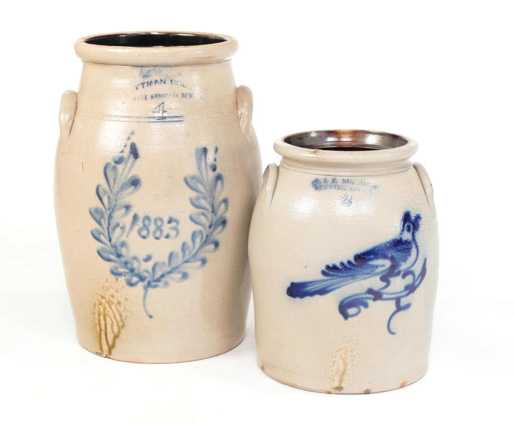 AMERICAN STONEWARE CROCK AND CHURN  3199e2