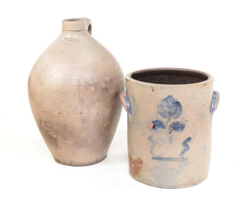 OHIO STONEWARE CROCK AND JUG. Mid 19th