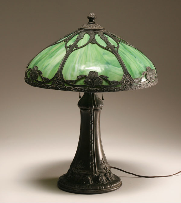 Six panel slag glass lamp; raised