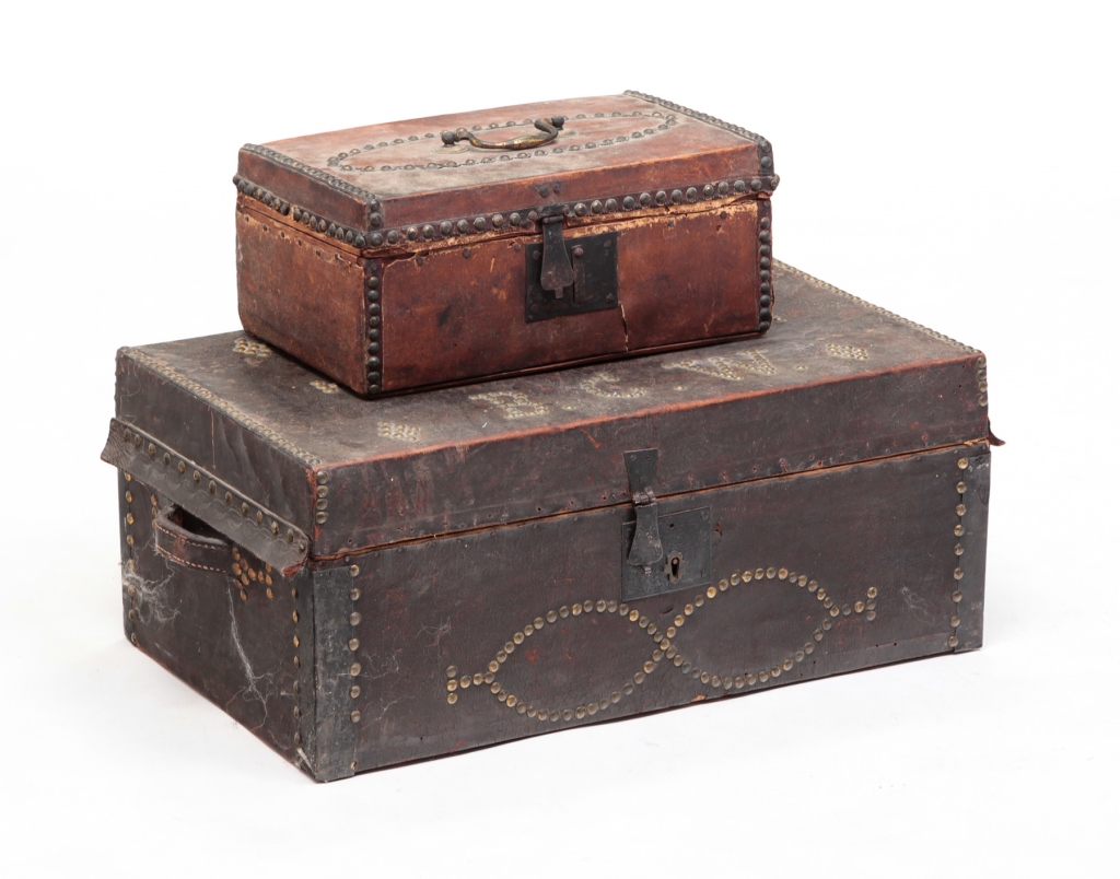 TWO AMERICAN LEATHER COVERED TRUNKS  319a58
