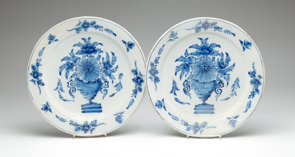 PAIR OF EUROPEAN DELFT CHARGERS.