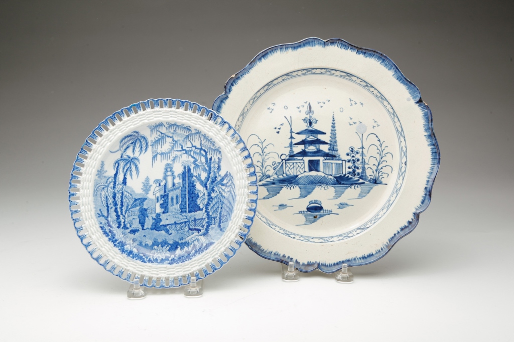 TWO ENGLISH PEARLWARE PLATES. First