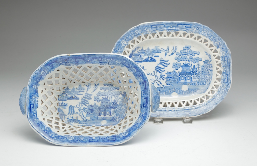 ENGLISH RETICULATED BOWL AND UNDER PLATE.