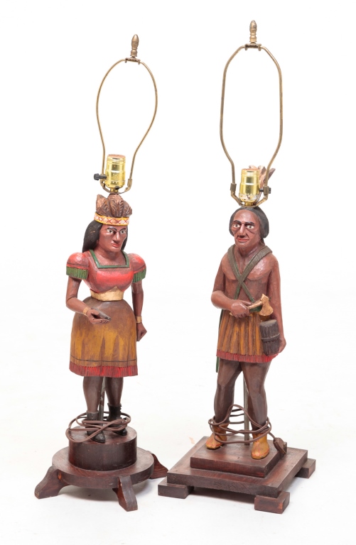 PAIR OF FOLK ART LAMPS BY WALTER LANGHINE.