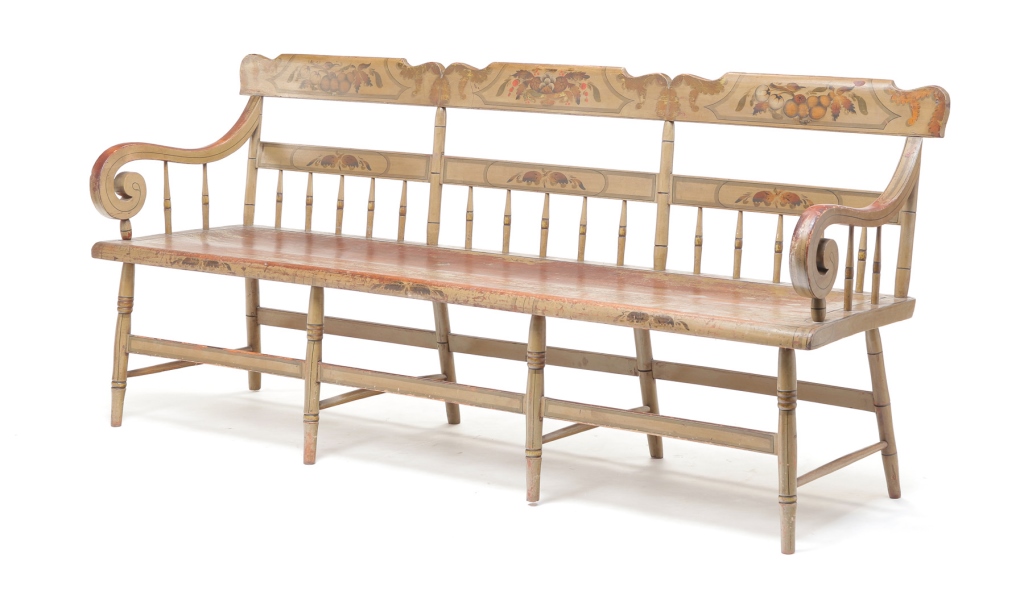 AMERICAN DECORATED BENCH. Mid 19th