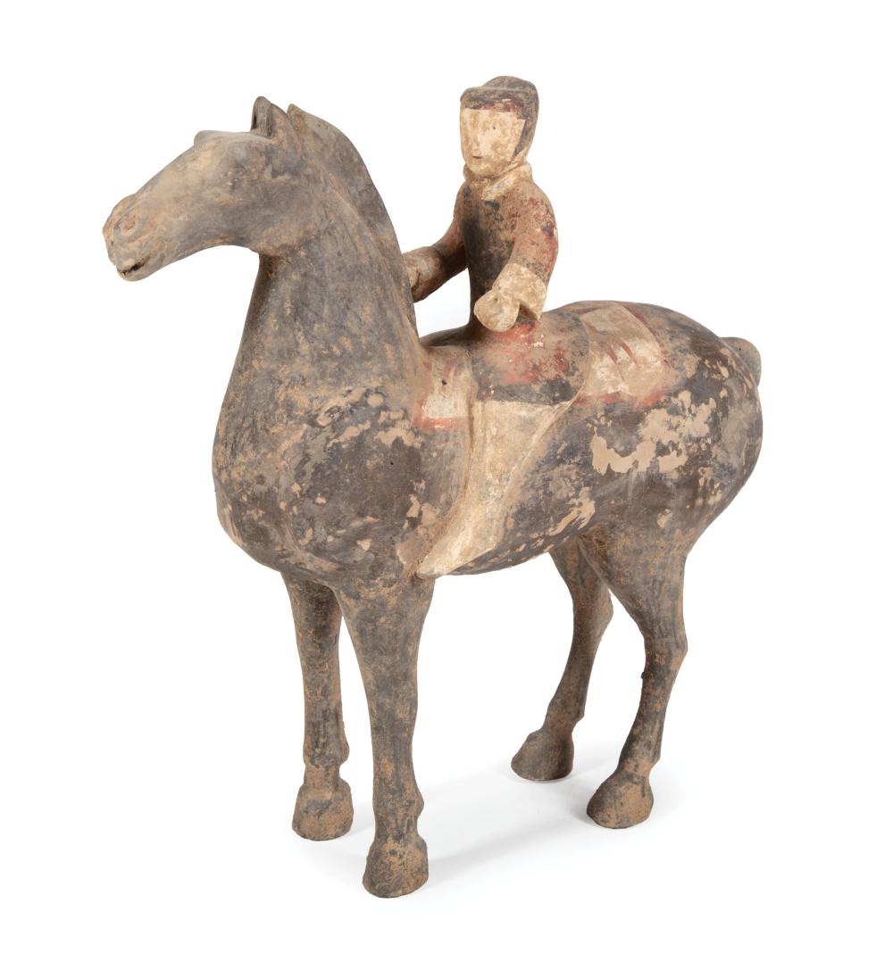 CHINESE PAINTED POTTERY EQUESTRIAN 319b5c