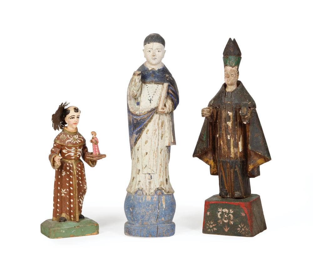 THREE ANTIQUE POLYCHROMED FIGURES