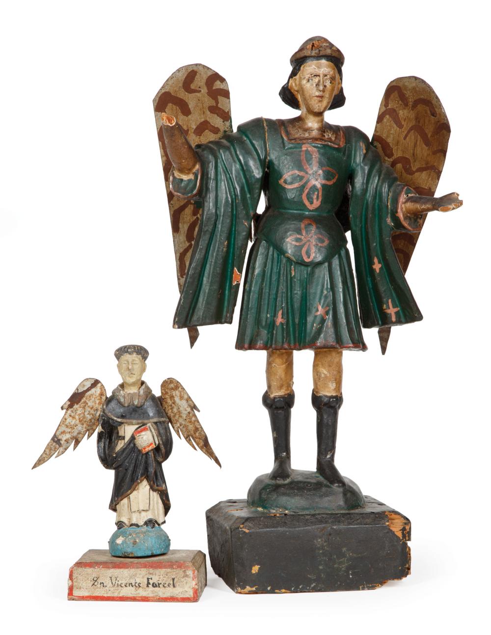 TWO ANTIQUE POLYCHROMED FIGURES