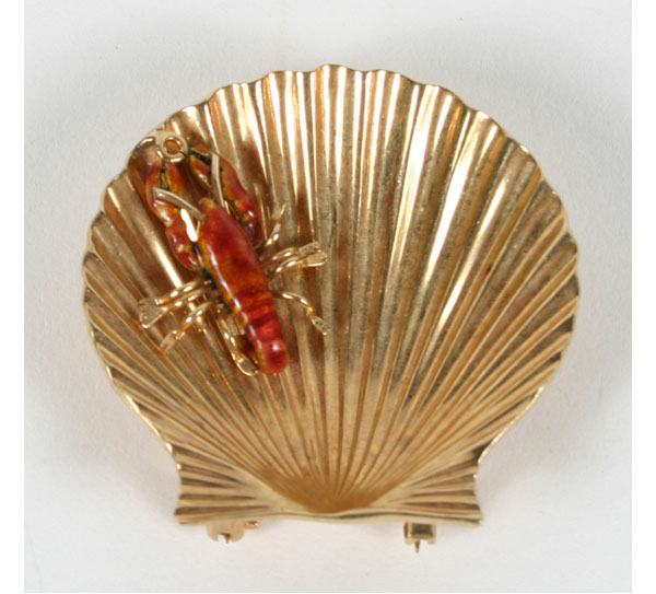 Gold 14K clam shell clip pin with