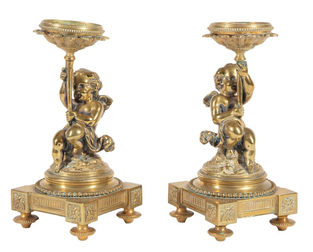 POLISHED BRONZE FIGURAL CANDELSTANDSPair 319bdd