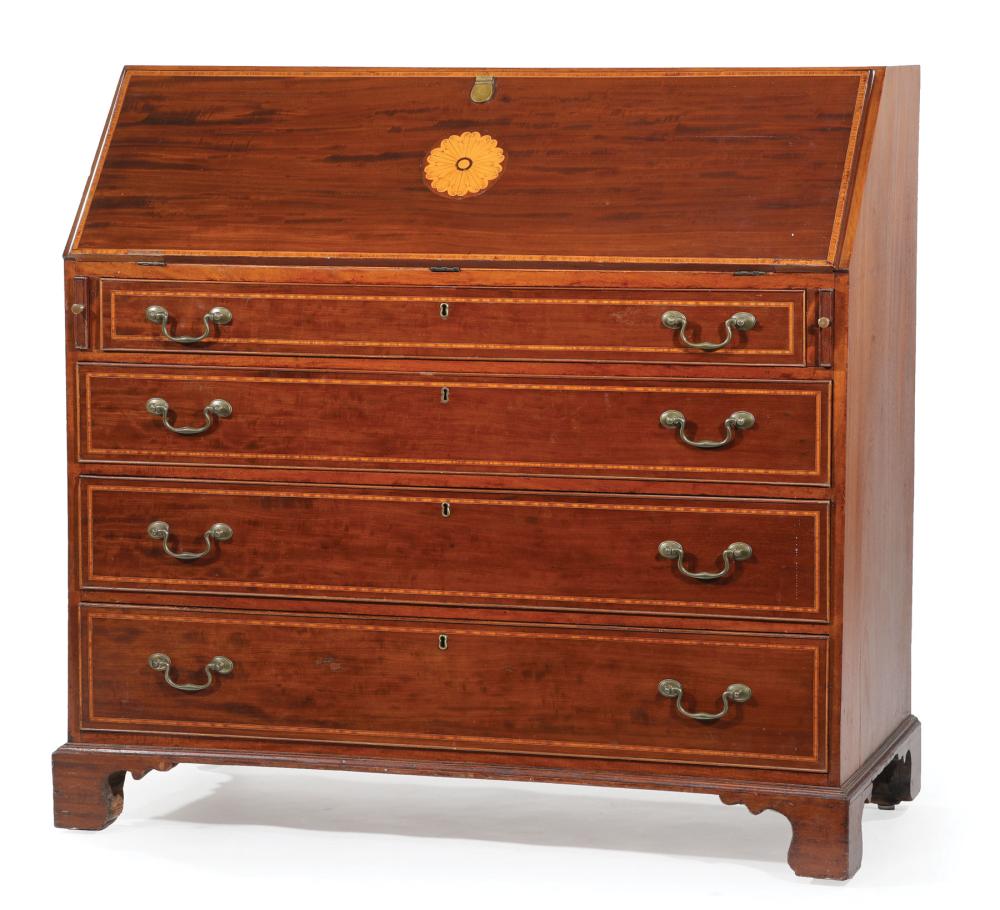 GEORGE III INLAID MAHOGANY SLANT FRONT 319c59