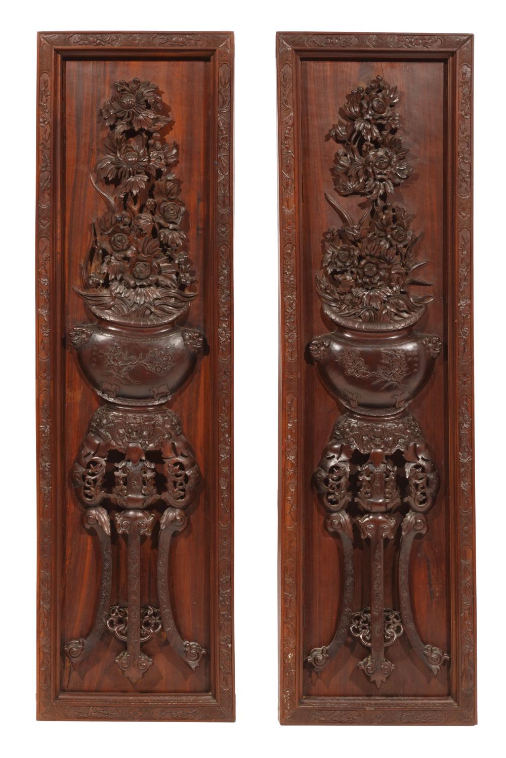 GOOD PAIR OF CHINESE HARDWOOD RELIEF 319c77