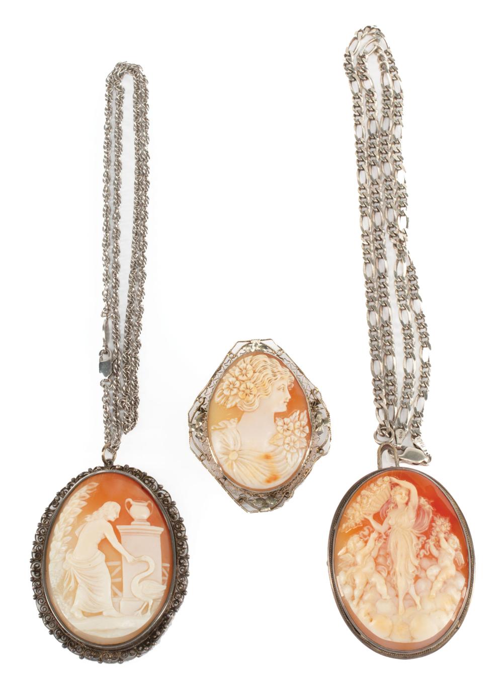 THREE CARVED CAMEO PENDANTSThree