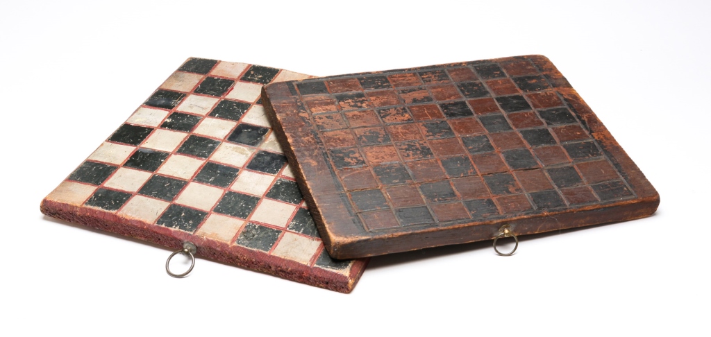 TWO AMERICAN DECORATED GAMEBOARDS.