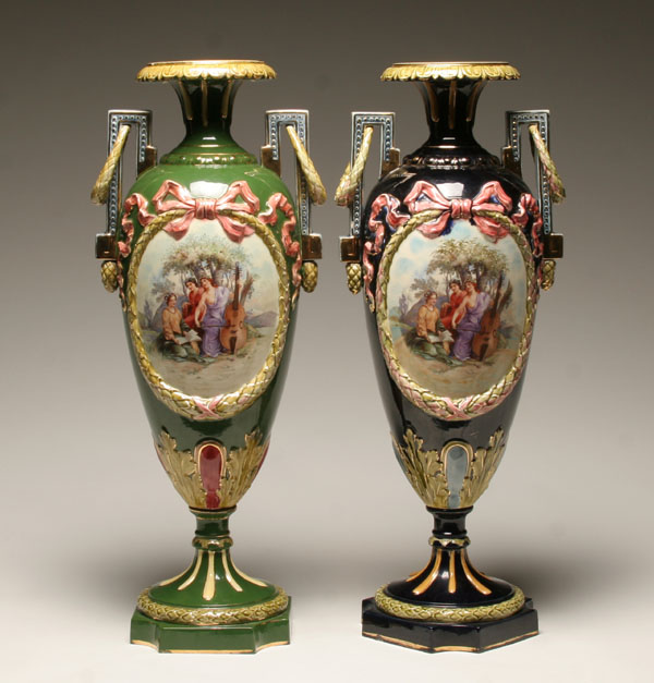 Pair large majolica vases Continental 4f61d