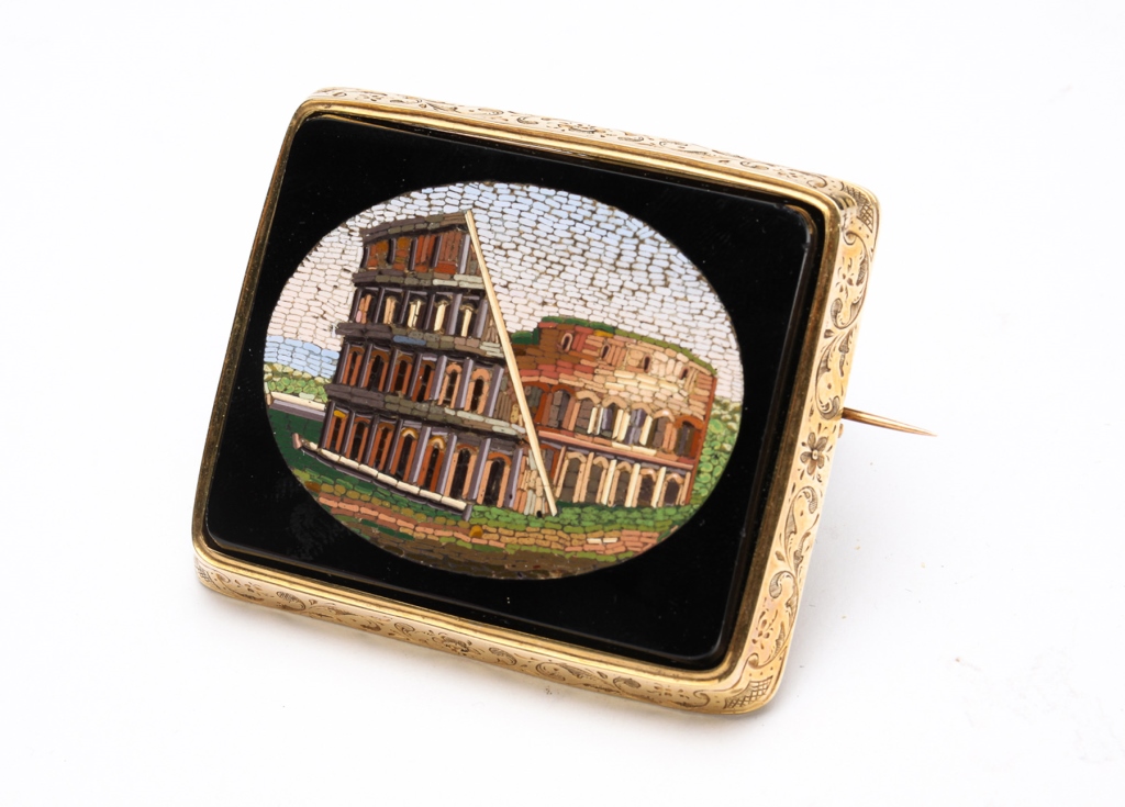 GOLD MICRO MOSAIC GRAND TOUR BROOCH  319d25