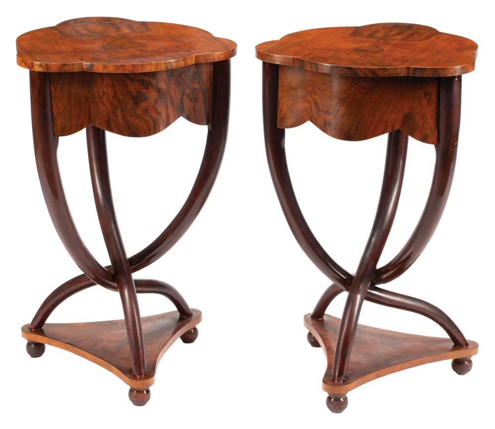 PAIR OF MAHOGANY AND BURLWOOD OCCASIONAL