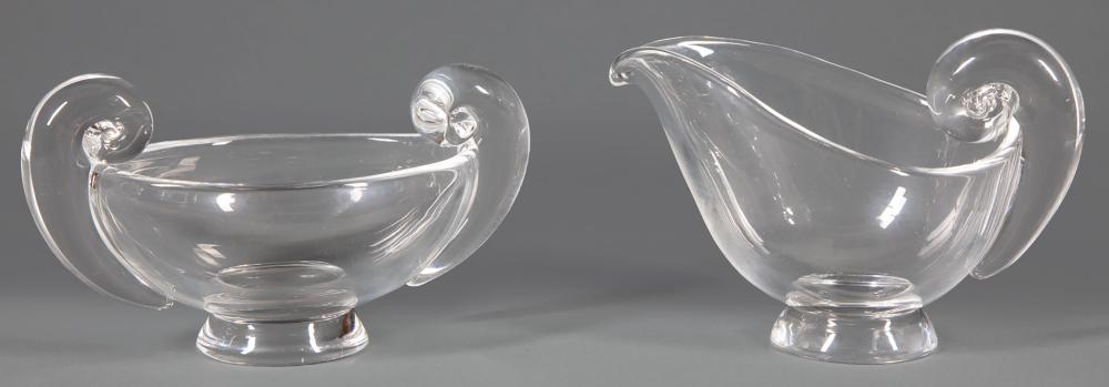 STEUBEN GLASS SUGAR BOWL AND CREAM PITCHERSteuben