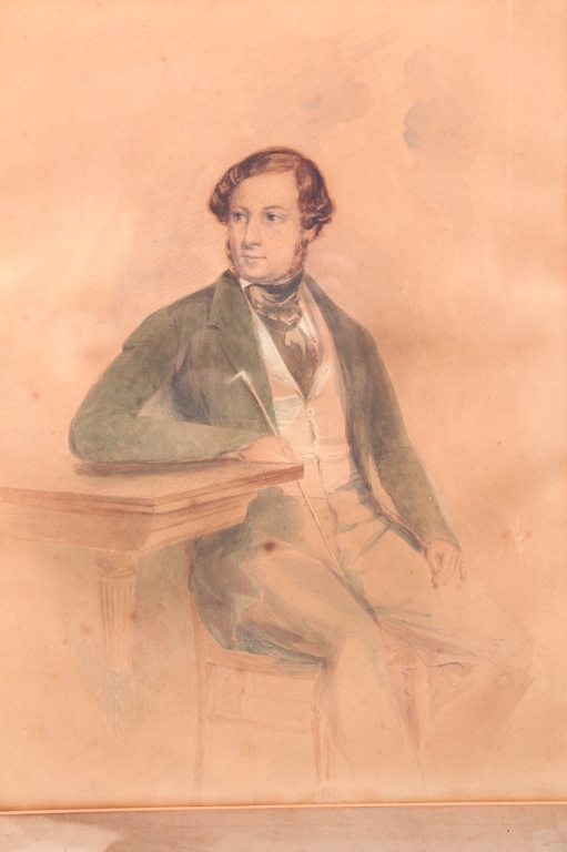 ENGLISH WATERCOLOR OF A SEATED