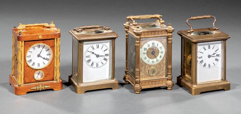 FOUR SMALL ANTIQUE CARRIAGE CLOCKSFour 319e17